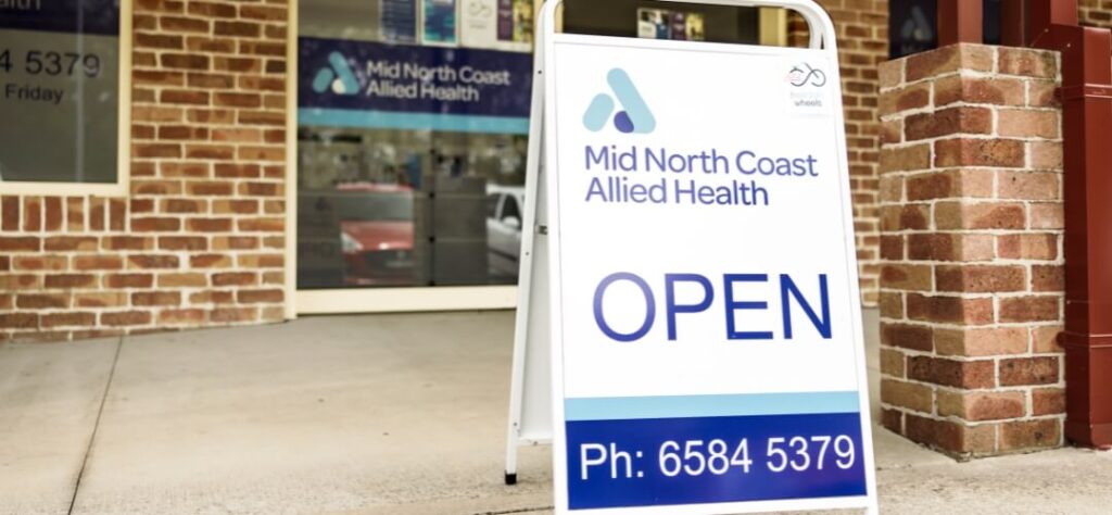 Mid North Coast Allied Health sign with Phone Number